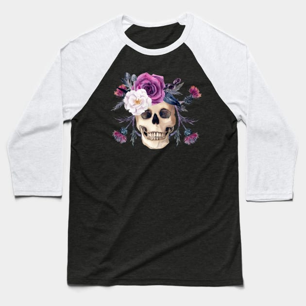 Forest Witch Violet Skull Baseball T-Shirt by Curio Pop Relics